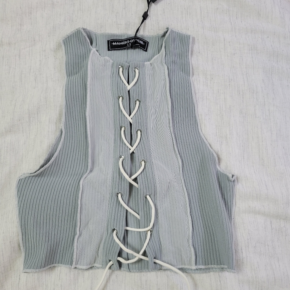 Manière De Voir Mesh Panel Lace Up Crop Top